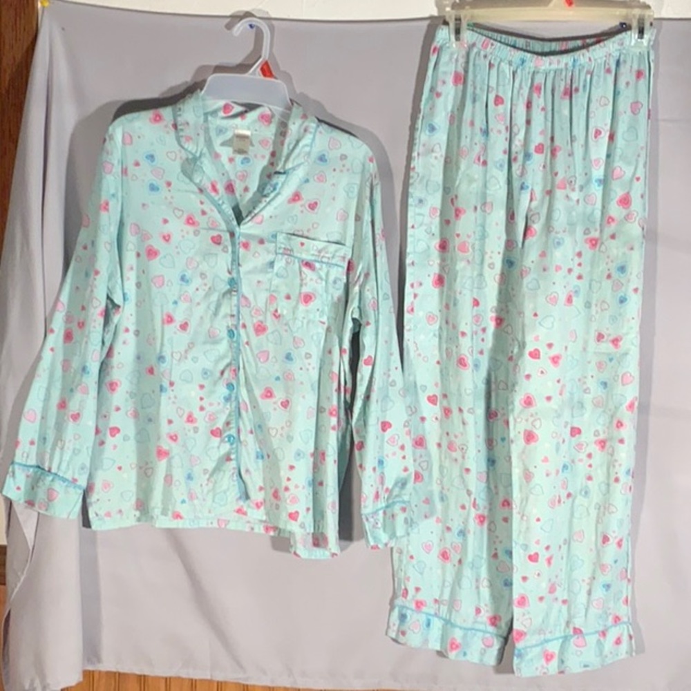 Classic Elements PJ Set Women Size MP 100% Green with Heart-print